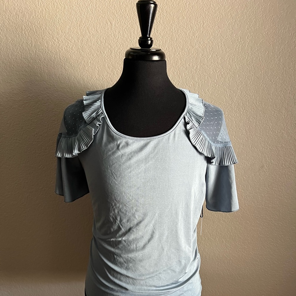 Slate Blue Cold Shoulder Blouse